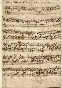 Anfang des sechsstimmigen Ricercars aus dem Musikalischen Opfer (Bachs Autograph). Public Domain. Für diesen Podcast ausgewählt von Nikola Kalchev.